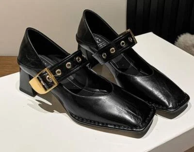 Модные женские квадратный носок блок высоких каблуках кожаные туфли пряжка вечеринки насосы - Изображение 1 из 4