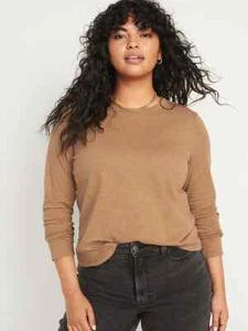 NWT Old Navy EveryWear Slub-Knit Long-Sleeve T-Shirt Tee Shirt Acacia Women M - Imagen 1 de 6