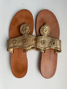JACK ROGERS Couture gold leather NAVAJO sandals 7M Excellent - Picture 1 of 3