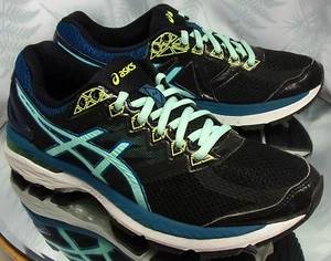 ASICS GT-2000 4 BLACK BLUE SNEAKERS WALKING RUNNING LACED SHOES US WOMENS SZ 8 - Picture 1 of 10