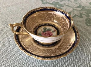 Paragon Double Warrant Rose Cobalt Gold Teacup & Saucer Fine Bone China England - Picture 1 of 13