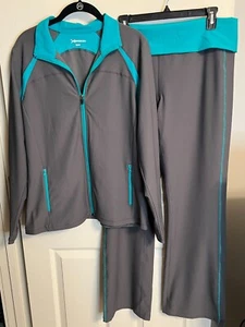 NWT Xersion Sz L/XL Gray Teal Active Zip Jacket & Semi Fitted Pants 2 pc Set - Picture 1 of 9