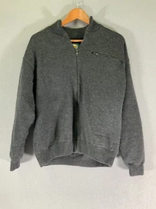 Men’s Grey Cabelas Large Full Zip Wool Jacket  Sweater Long Sleeve Leather Elbow - Picture 1 of 10
