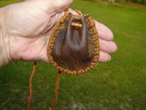 Deerskin Leather Medicine Bag, Native American Buckskin Necklace Pouch, 3" - Picture 1 of 11
