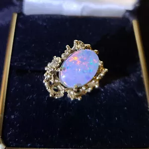 14k Yellow Solid Gold and Opal Freeform Ring - Picture 1 of 2