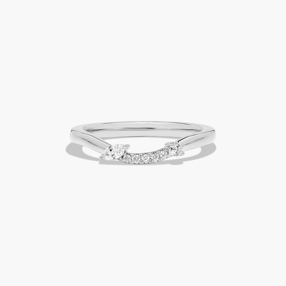 Round & Marquise Cut Lab-Grown Diamond Women's 950 Platinum Curved Promise Ring - Image 1 of 4