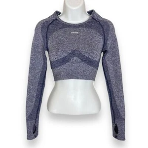 Gymshark Crop Top Cut Out Rücken Größe Small sportliche Daumenlöcher Langarm blau - Bild 1 von 9