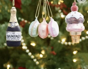 JUEGO DE ADORNOS DE NAVIDAD GRANERO DE CERÁMICA DULCES GOLOSINAS, CHAMPÁN, MACARRONES, HELADO - Imagen 1 de 12