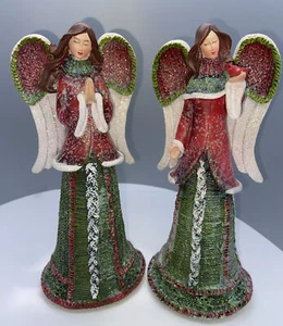 Tii Collection Set Of 2 Glitter  Angels 8.5” Tall Resin Christmas Decor - Picture 1 of 14