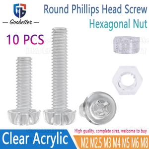 Clear Plastic Nylon Round Phillips Head Screw Bolt Nut M2 M2.5 M3 M4 M5 M6 M8 - Picture 1 of 16
