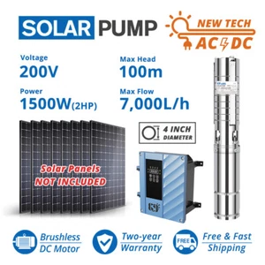 4" AC/DC Hybrid Solar Submersible Bore Well Water Pump 7T/H 100m Irrigation Farm - Picture 1 of 11