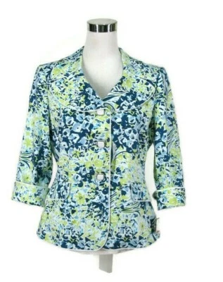 Blazer Alex Marie tamanho 8 floral verde branco azul jaqueta algodão stretch novo com etiquetas  - Imagem 1 de 4