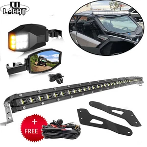 For Can-am Maverick X3 MAX Roof 50" LED Light Bar Bracket & Rear Racing Mirrors - Picture 1 of 17