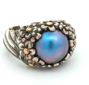 Video 18K Gold 925 Sterlingsilber natürliche Mabe Perle Blume Samuel B Ring - Bild 1 von 3