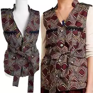 NEW! Anthropologie Elevenses | Geo Safari Printed Button Up Tie Waist Vest XXSP - Picture 1 of 12