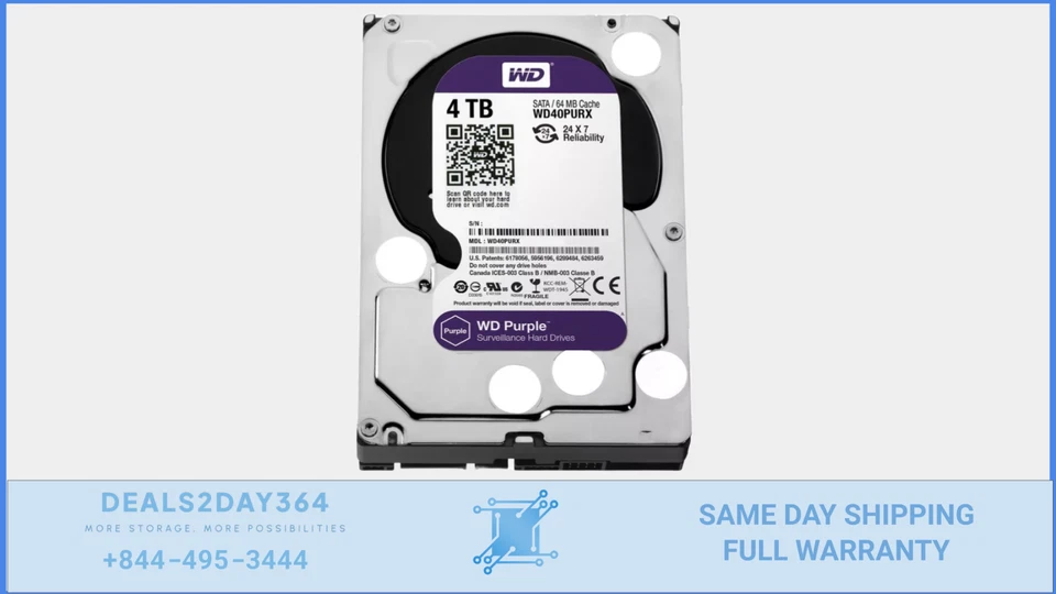Western Digital Purple 4TB,Internal,5400 RPM,3.5 inch (WD40PURX) Hard Drive - Image 1 of 1
