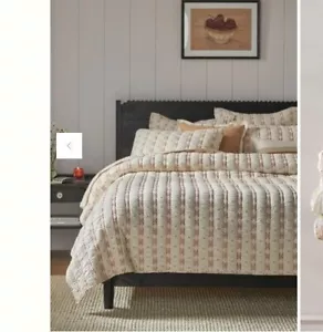 Anthropologie Nera Garnfarbe Jacquard gestreift Quilt Queen Cottage weich gemütlich Lux - Bild 1 von 5