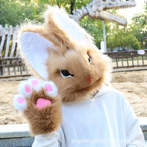 Plush Realistic Rabbit Head Fursuit Single Head Animal Head Comic Show Cosplay - Picture 1 of 21