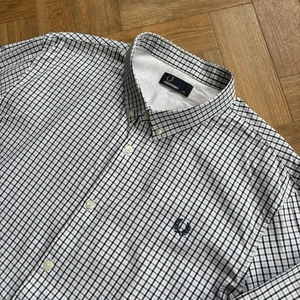 FRED PERRY Gingham Check Long Sleeve Shirt Blue Black White Size 2XL XXL Mod 60s - Picture 1 of 16