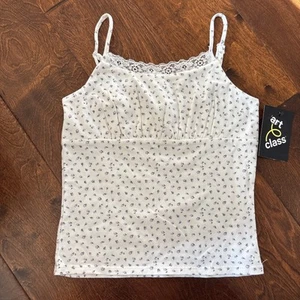 Art Class Girls L 10/12 Lace Trim Cami Tank Top Purple Floral Ruched Feminine - Picture 1 of 6