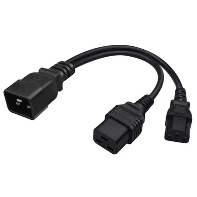 IEC320 C20 to C13+C19 Y Splitter Power Cord 1FT Power Extension Adapter Cable - Image 1 of 4