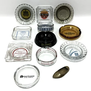 Lot of 12 Vintage Advertising Ashtrays Glass & Brass Hotels Casinos Restaurants - Picture 1 of 10