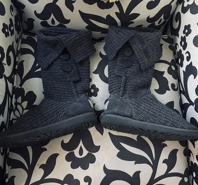 UGG Talla 9/10 Mujer Lana Suéter Botón Pull On Clásico Cardy Tejido Botas Gris Foto 1 de 4