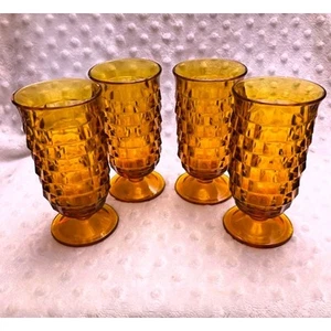 Vintage Indiana Glass Colony Whitehall Amber Footed 12oz Iced Tea Glasses (4) - Picture 1 of 7