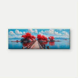 Panoramic Old Bridge & Red Maple Forest Canvas Print Wall Art Home Decor - Picture 1 of 7
