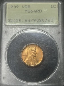 1909 P VDB Lincoln Wheat Cent Penny PCGS MS64 RD Old Green Holder OGH Rattler - Picture 1 of 4