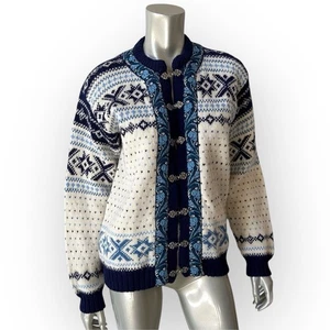 Voss Strick Norweger Wolle Pullover Damen Large Blau Fair Isle Cardigan Nordic Ski - Bild 1 von 6