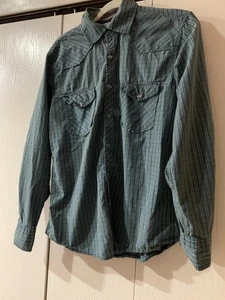 Elements Men's Long Sleeve Plaid Button Down Snap Shirt Plaid Blue Green SIze M - Picture 1 of 6