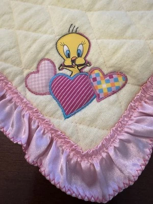 ✨Vintage Baby Girl Nursery Pad Looney Tunes Pink Satin Ruffle Tweety Bird NWOT ✨ - Image 1 of 4