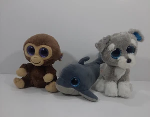 Ty Beanie Boo Monkey Dolphin Dog Plush Stuffed Animal Toy Lot Of 3 - Picture 1 of 13