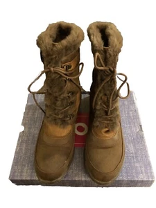 POP Twill Lace Up Knit Trim Brown Ankle/Low Calf Boot Women's Sz 10M - Picture 1 of 9