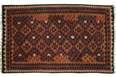 Afghan Maimana Kelim Teppich Handgewebt 150x250 Mehrfarbig Geometrisch Muster - Bild 1 von 4