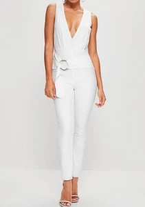 MISSGUIDED white hoop detail plunge sleeveless jumpsuit (M1/28) - Picture 1 of 4