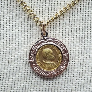 Pope Pius 12 Medallion Necklace Tri Tone Pivs XII Madonna Child Pontifex Maximus - Picture 1 of 7