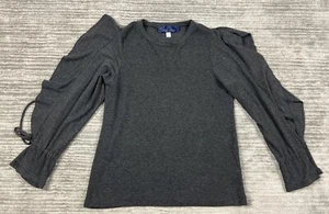 Blue Rain Top Womens Medium Gray Made in USA Polyester Blend Longsleeve Ruffle - Picture 1 of 11