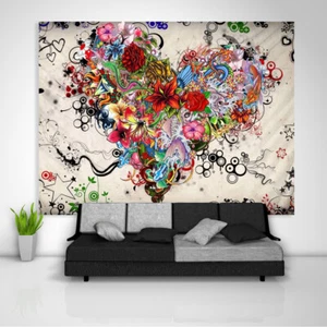 Heart Flower Tapestry Art Wall Hanging Sofa Table Bed Cover Poster - Picture 1 of 12
