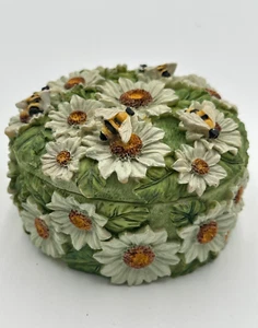 Vintage Gänseblümchen Garten Hummel Deckel Schmuckschatulle - Bild 1 von 6