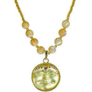 KIRKS FOLLY Sweetheart Seaview Moon Mother of Pearl Crystal Necklace goldtone - Picture 1 of 3