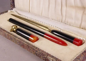 VINTAGE ART DECO BAKELITE WRITING SET LETTER OPENER WAX SEAL (№#004) - Picture 1 of 18