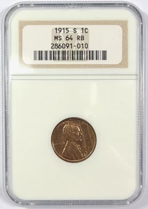 1915-S 1c Lincoln Cent NGC MS64 RB - Picture 1 of 4