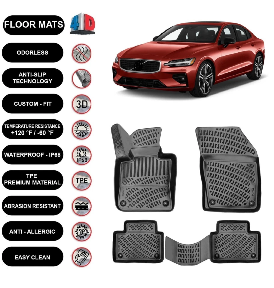 脚垫衬里适用于沃尔沃 S60 (2018 - 2024) 防水 4D 模压 4 件 — 第 1/4 张图片
