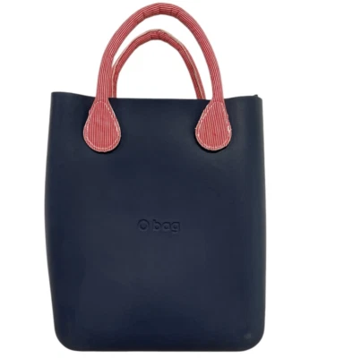 O bag Made in Italy Bucket Basket Tote Satchel Bag Navy Blue w/ Zippered Liner - Image 1 of 4