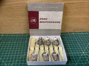 P&M GRAPEFRUIT SPOONS SET x6 ART DECO SILVER PLATE PRIESTLEY MOORE SHEFFIELD - Picture 1 of 6