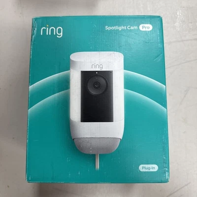 Ring Spotlight Cam Pro Wi-Fi Wired Plug-In Outdoor Security Video Camera White - Image 1 of 4