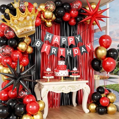 Decoracion De Cumpleaños Decoracion Globos Para Hombre Mujer Rojo Negro y Dorado - Image 1 of 4