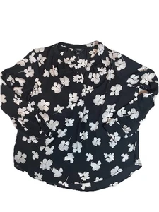 Blusa Simply Vera Wang Mujer Mediana Negra Estampado Floral Cuello en V Manga Larga - Imagen 1 de 6